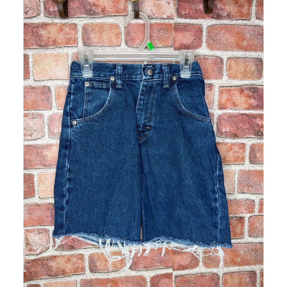 Vintage Wrangler Boys Denim Shorts Size 10 Slim Blue Raw Hem Adjustable Waist
